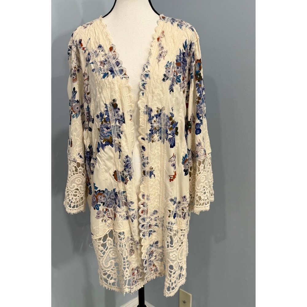 Anthropologie Solitaire Womens Cardigan Floral Crochet Lace Size 3X Cottagecore